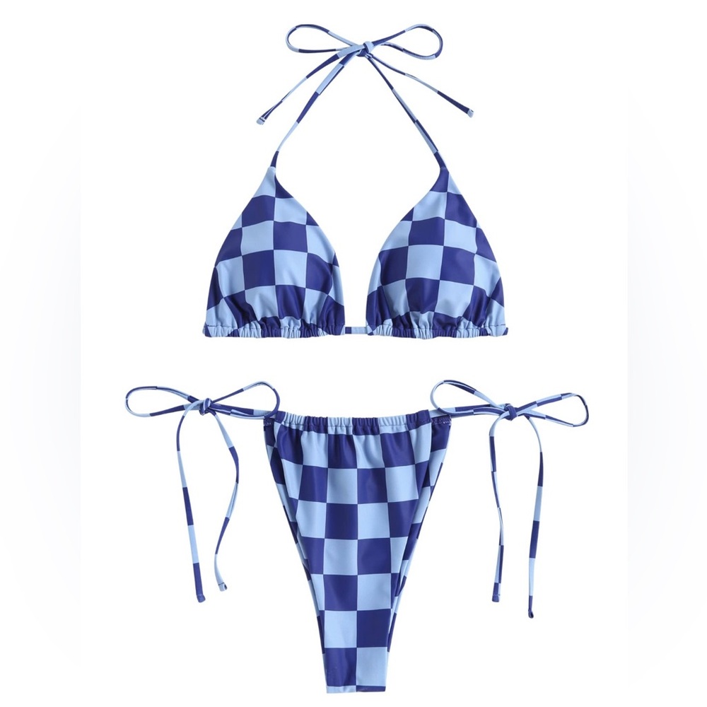 Zaful Blue Checkered Bikini